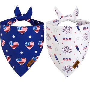 NEW Dog Triangle Bandanas 2 Pack Independence Day, American Flag Patriotic Pet